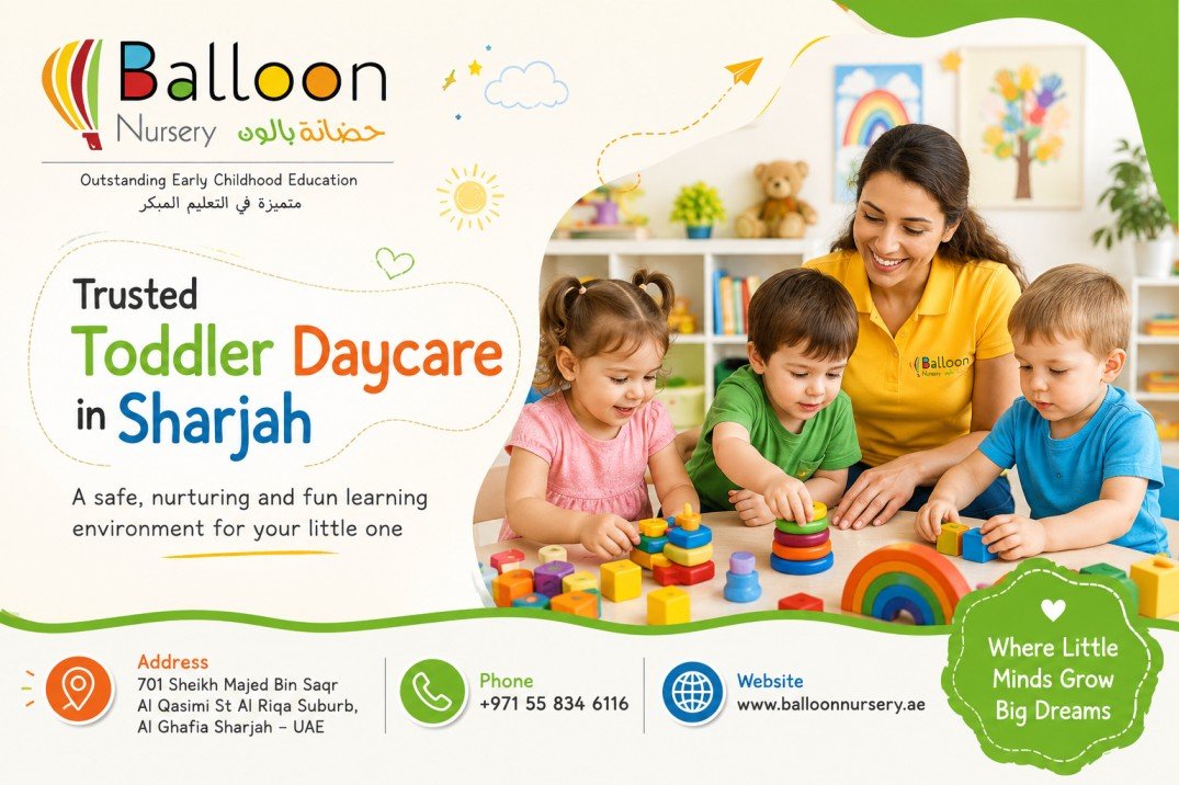 Children enjoying learning activities at toddler daycare in Sharjah