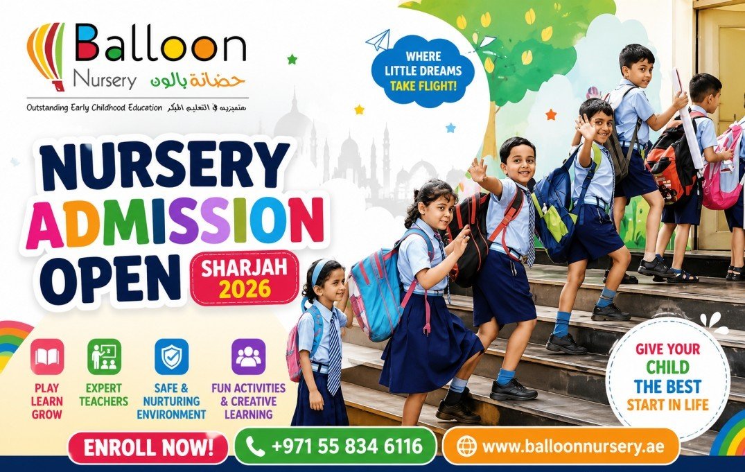 Happy children learning together at Balloon Nursery during nursery admission open Sharjah 2026