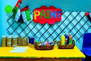 Paint and craft station for camp activities at Balloon Nursery